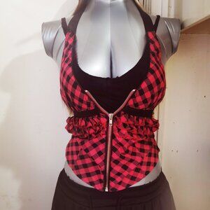 Black & Pink plaid top with zipper